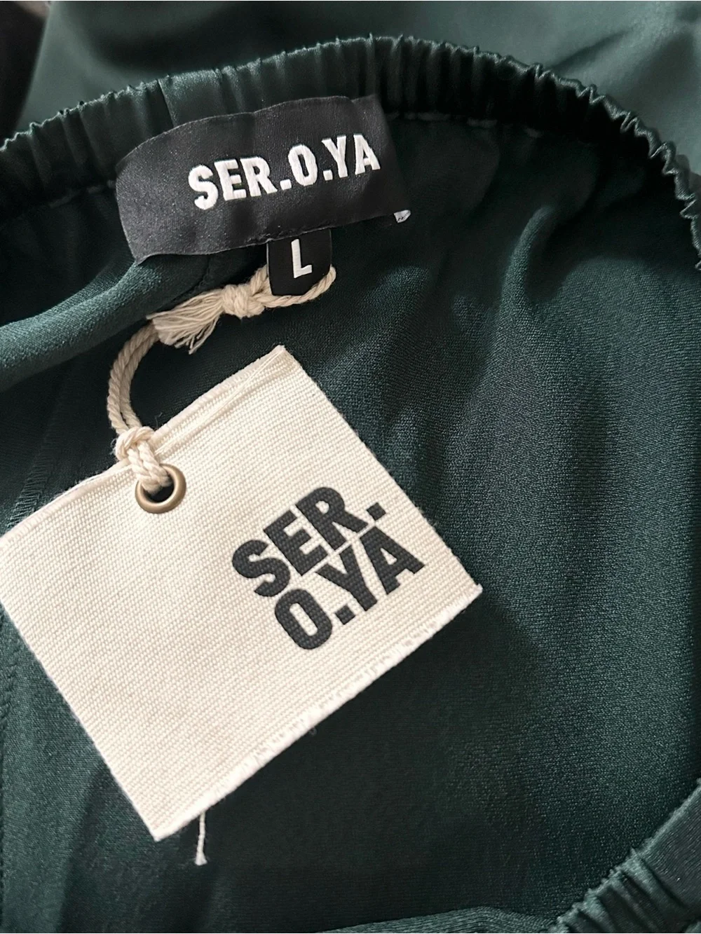 SEROYA Viva Satin Pants in Evergreen Satin Straight Leg Large SER.O.YA